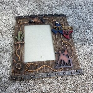 3D Cowboy Boot Hat Rope Saddle Frame Holds 4x6 Photo Table top photo frame Rare